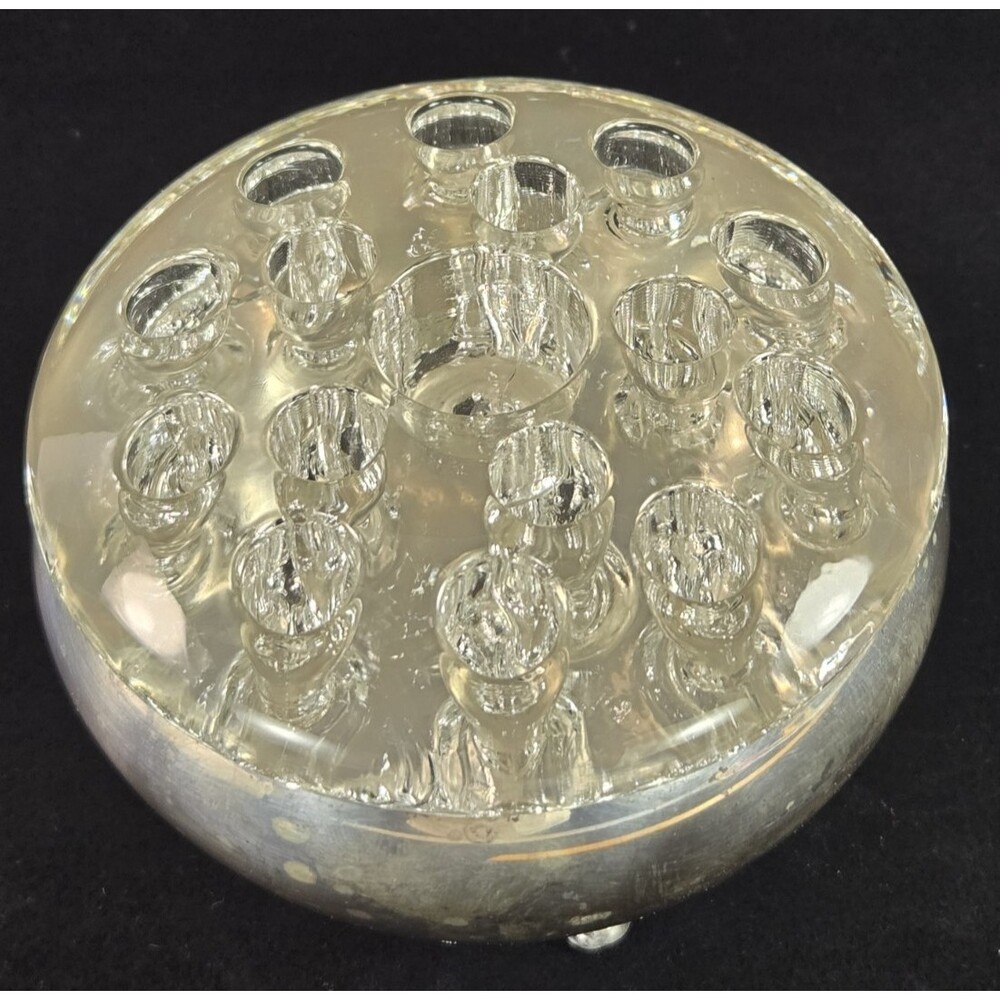 Vintage Footed Silverplate Flower Frog with Glass Top Wm A Rogers Canada